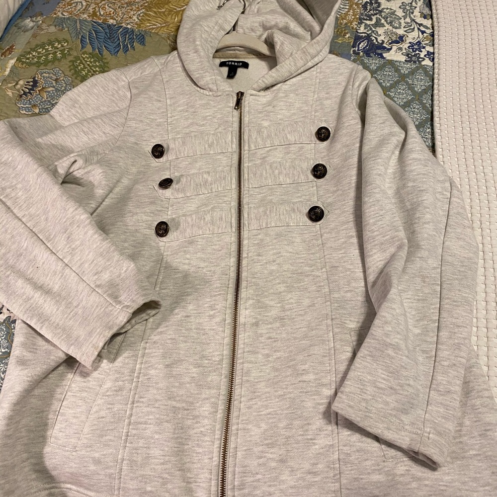 Torrid fleece military hoodie Size 2 Oatmeal EUC!